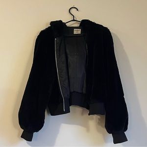 Aritzia black faux fur Bear Bomber with hood